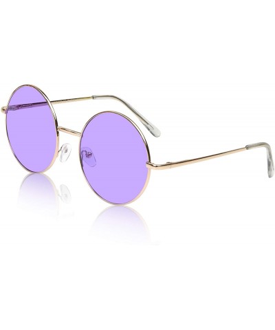 Cat Eye Big Round Sunglasses Retro Circle Tinted Lens Glasses UV400 Protection - 1 Purple Lens Glasses - CS180TTZRN7 $9.00