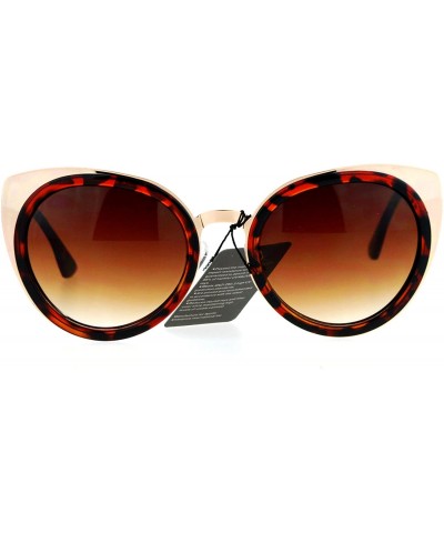 Cat Eye Mirrored Mirror Lens Double Rim Metal Cat Eye Sunglasses - Gold Tortoise - CY12IGSR8JP $23.01