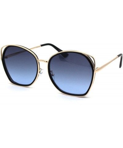 Butterfly Womens Luxury Diva Double Rim Butterfly Designer Sunglasses - Gold Black Blue - CA18AH99RMW $15.35