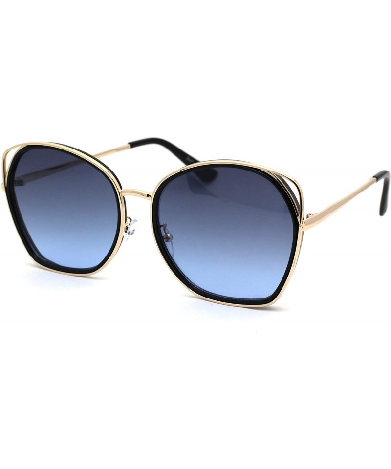 Butterfly Womens Luxury Diva Double Rim Butterfly Designer Sunglasses - Gold Black Blue - CA18AH99RMW $15.35