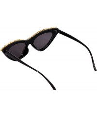 Round Vintage Cat Eye Diamond Crystal Sunglasses for Women Oversized Plastic Frame - Black - CH18UE9Q55Y $18.36