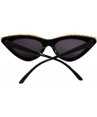 Round Vintage Cat Eye Diamond Crystal Sunglasses for Women Oversized Plastic Frame - Black - CH18UE9Q55Y $18.36