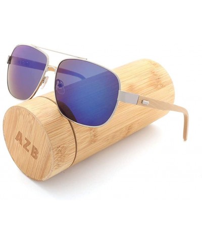 Rectangular Handmade Bamboo Feet Glasses European and American Style Metal Farme sunglasses - Blue - C918H6YC4AK $31.61