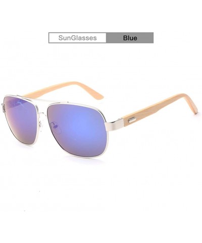 Rectangular Handmade Bamboo Feet Glasses European and American Style Metal Farme sunglasses - Blue - C918H6YC4AK $15.59