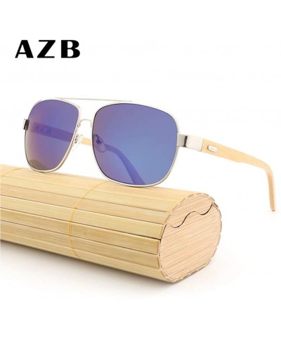 Rectangular Handmade Bamboo Feet Glasses European and American Style Metal Farme sunglasses - Blue - C918H6YC4AK $15.59