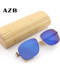 Rectangular Handmade Bamboo Feet Glasses European and American Style Metal Farme sunglasses - Blue - C918H6YC4AK $15.59