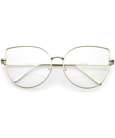 Oversized Women's Oversize Metal Frame Slim Arms Flat Lens Cat Eye Glasses 59mm - Matte Gold / Clear - CD187I0DHZT $22.05