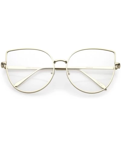 Oversized Women's Oversize Metal Frame Slim Arms Flat Lens Cat Eye Glasses 59mm - Matte Gold / Clear - CD187I0DHZT $21.76