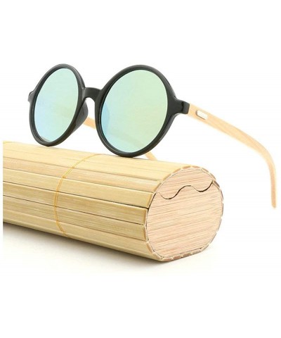 Round New Round Frame Retro Bamboo Leg Sunglasses Unisex Classic Black Sunglasses UV400 - Yellow Green - C81934T5MUW $16.15