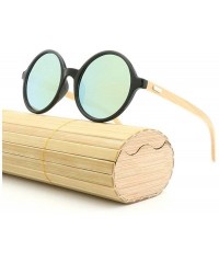 Round New Round Frame Retro Bamboo Leg Sunglasses Unisex Classic Black Sunglasses UV400 - Yellow Green - C81934T5MUW $16.15
