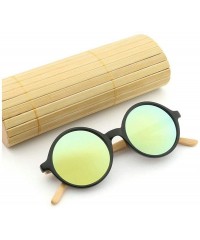 Round New Round Frame Retro Bamboo Leg Sunglasses Unisex Classic Black Sunglasses UV400 - Yellow Green - C81934T5MUW $16.15