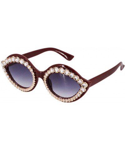Oversized Lip Shape Frame Sparkling Crystal Sunglasses UV Protection Rhinestone Sunglasses - Red Frame Gray Lens - C318ZYMHW5...