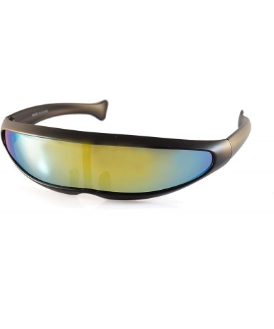 Shield Futuristic Mirror Mono Lens Cyber Robot Sunglasses A273 - Black Yellow Rv - C118RT6L9U6 $20.38