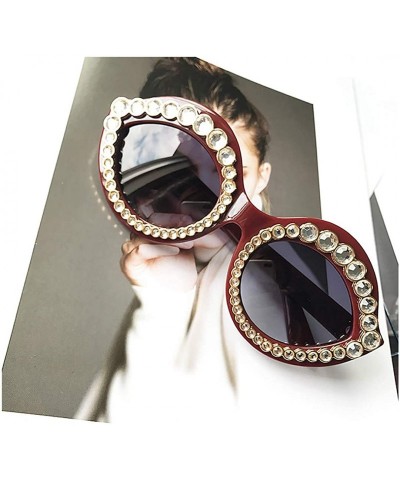 Oversized Lip Shape Frame Sparkling Crystal Sunglasses UV Protection Rhinestone Sunglasses - Red Frame Gray Lens - C318ZYMHW5...