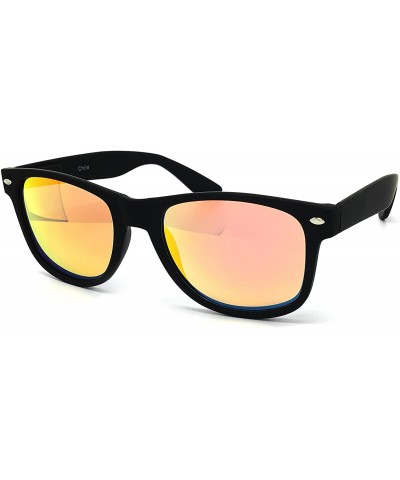 Oversized 97800-1 Premium Soft Horned Rim Matte Finish Mirror Retro Sunglasses - Black/ Red Gold - C218OEM78NU $27.17