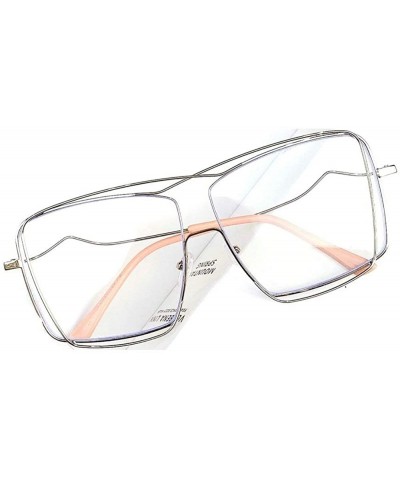 Square Square big frame fashion retro unisex concave shape brand designer sunglasses - Silver - CZ18Y8TUSWA $15.51