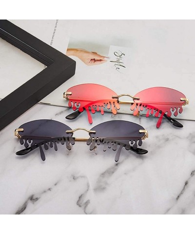 Rimless Rimless Sunglasses Women fashion Unique Tears Shape Steampunk Sunglasses - Black - CV199AZRQWT $14.07