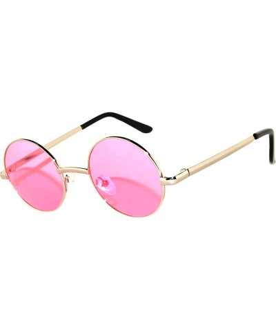 Round Round Retro Vintage Party Sunglasses Gold Frame Pink Lens Brand - C2185UKMM99 $11.08