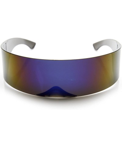 Rimless 80s Futuristic Cyclops Cyberpunk Visor Sunglasses with Semi Translucent Mirrored Lens - Ice - CE11N5OXPBV $19.20