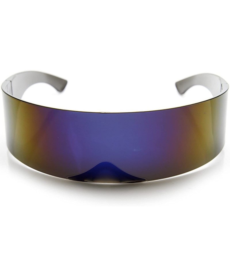 Rimless 80s Futuristic Cyclops Cyberpunk Visor Sunglasses with Semi Translucent Mirrored Lens - Ice - CE11N5OXPBV $12.45