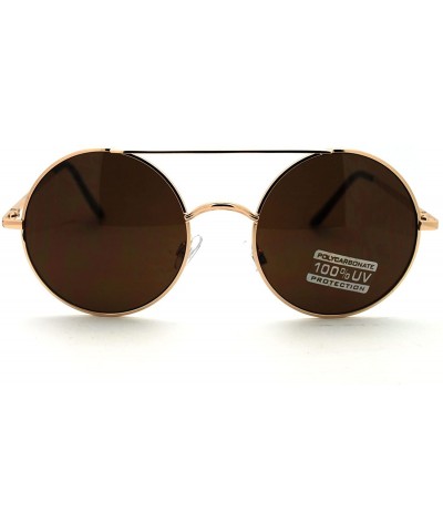 Round Round Circle Thin Metal Frame Sunglasses Flat Top Double Bridge - Gold (Brown) - CE1856LCQON $9.01