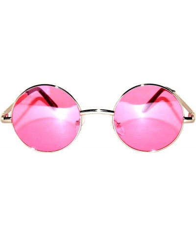 Round Round Retro Vintage Party Sunglasses Gold Frame Pink Lens Brand - C2185UKMM99 $11.08