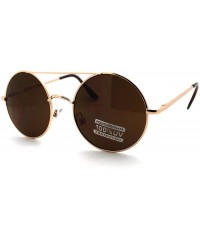 Round Round Circle Thin Metal Frame Sunglasses Flat Top Double Bridge - Gold (Brown) - CE1856LCQON $9.01