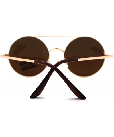 Round Round Circle Thin Metal Frame Sunglasses Flat Top Double Bridge - Gold (Brown) - CE1856LCQON $9.01