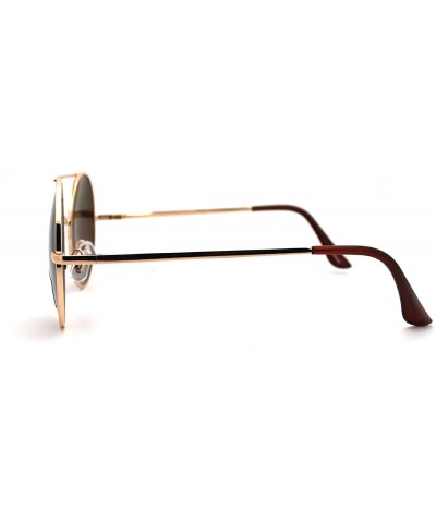 Round Round Circle Thin Metal Frame Sunglasses Flat Top Double Bridge - Gold (Brown) - CE1856LCQON $9.01