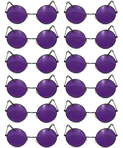 Round 12 Pack Round Lennon Hippie Sunglasses w/Various Colored Lens - Black - CE184G2DOMC $41.93