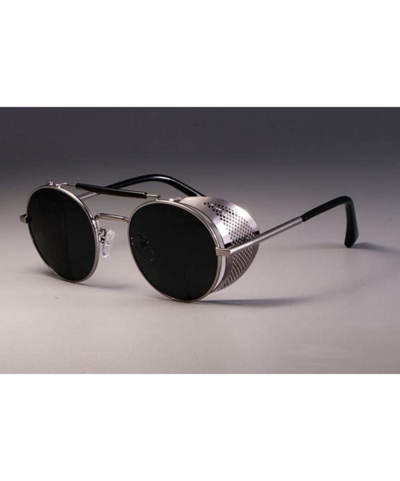 Round Retro Round Metal Sunglasses Steampunk Men Women Brand Designer Gold Tea - Silver Black - C718YKUS8T9 $8.80