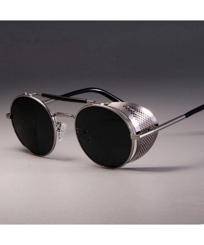 Round Retro Round Metal Sunglasses Steampunk Men Women Brand Designer Gold Tea - Silver Black - C718YKUS8T9 $19.94
