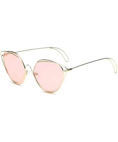 Goggle Women Retro Fashion Round Cat Eye Sunglasses - Pink - C718WU6ZOOZ $37.67