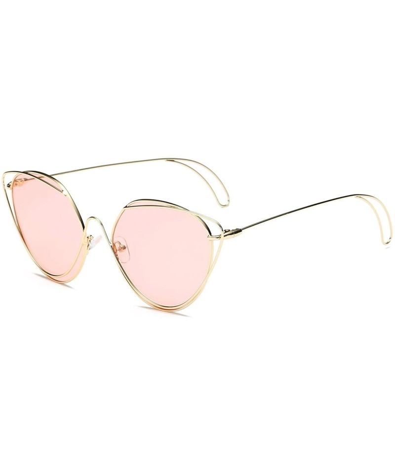 Goggle Women Retro Fashion Round Cat Eye Sunglasses - Pink - C718WU6ZOOZ $18.83
