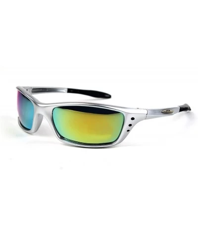 Wrap Unisex Half Rim Sporty Wraparound Sunglasses P810 - Silver-yellow Mirror Lens - CO11C2VQJ93 $26.39