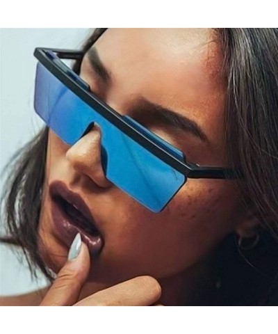 Oversized Square One Piece Sunglasses for Women Oversize Rectangle Sun Glasses Rimless Shades - Black Silver - CV1906E8R4C $1...