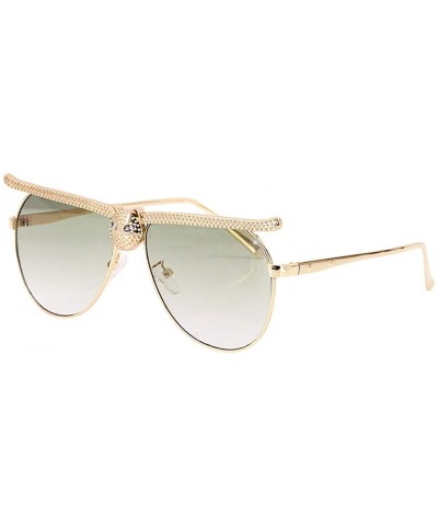 Square Stylish Metal Bee Decoration Sunglasses UV Protection Frame - Gradient Green/Leopard - C3190HKE9NU $16.50