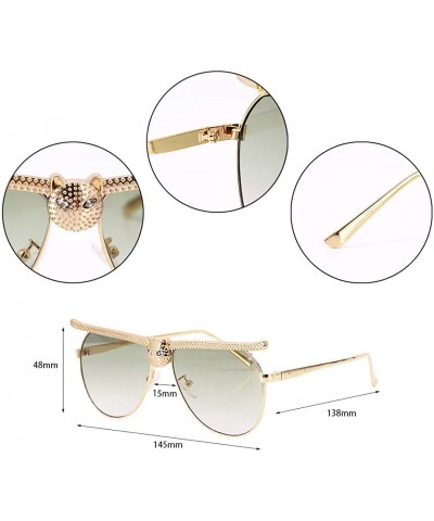 Square Stylish Metal Bee Decoration Sunglasses UV Protection Frame - Gradient Green/Leopard - C3190HKE9NU $16.50