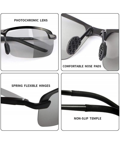 Rimless Photochromic Polarized Sunglasses Men Women for Day and Night Driving Glasses - A3043-black - CL18YMRKIN8 $18.85