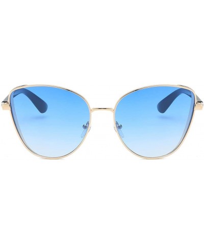 Rectangular Women's Fashion Cat Eye Shade Sunglasses Integrated Stripe Vintage Glasses Luxury Accessory (Blue) - Blue - CR195...