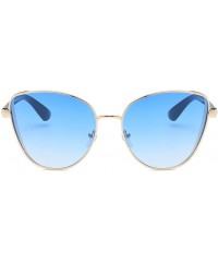 Rectangular Women's Fashion Cat Eye Shade Sunglasses Integrated Stripe Vintage Glasses Luxury Accessory (Blue) - Blue - CR195...