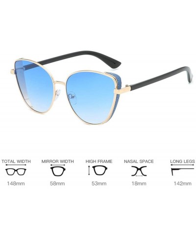 Rectangular Women's Fashion Cat Eye Shade Sunglasses Integrated Stripe Vintage Glasses Luxury Accessory (Blue) - Blue - CR195...