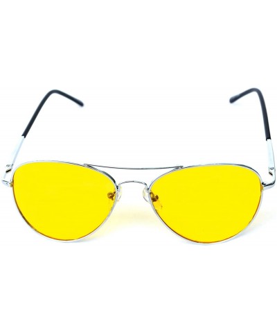 Aviator Men Women Spring Temple Aviator Yellow HD Night Driving Glasses Sunglasses - Rounded Silver - CC17YLHN67M $17.85