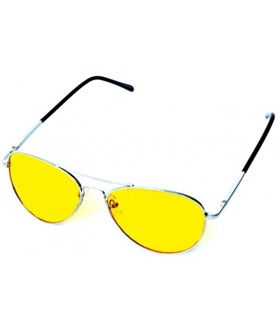 Aviator Men Women Spring Temple Aviator Yellow HD Night Driving Glasses Sunglasses - Rounded Silver - CC17YLHN67M $11.10