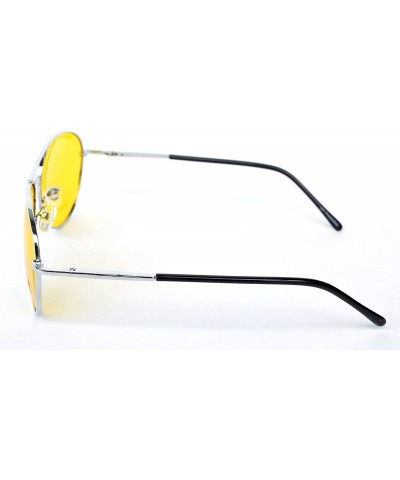 Aviator Men Women Spring Temple Aviator Yellow HD Night Driving Glasses Sunglasses - Rounded Silver - CC17YLHN67M $11.10