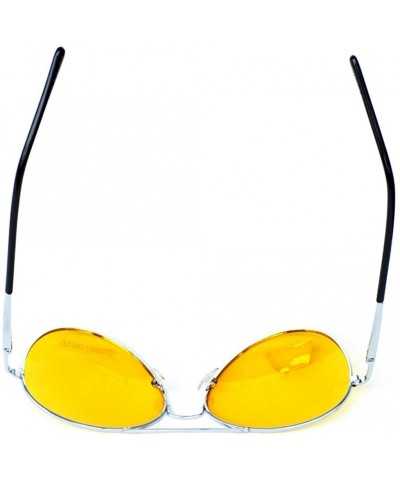 Aviator Men Women Spring Temple Aviator Yellow HD Night Driving Glasses Sunglasses - Rounded Silver - CC17YLHN67M $11.10