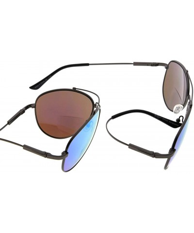 Aviator Bifocal Sunglasses - Polit Style Reading Sunglass with Memory Bridge and Arm - Gunmetal Frame Blue Mirror - CC18EGLGH...