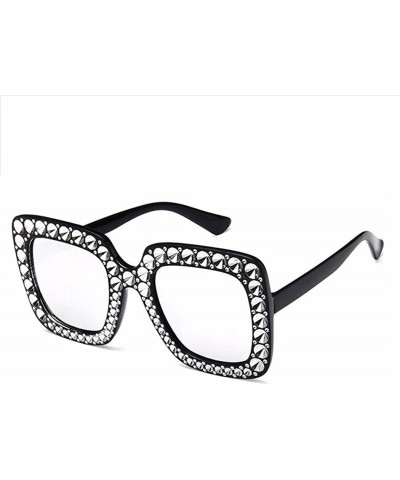 Oversized Sparkling Square Frame Rhinestone Sunglasses Fashion Retro Sunglasses - Black White Lens - CL199LMQKNK $61.83