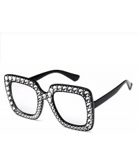 Oversized Sparkling Square Frame Rhinestone Sunglasses Fashion Retro Sunglasses - Black White Lens - CL199LMQKNK $28.03