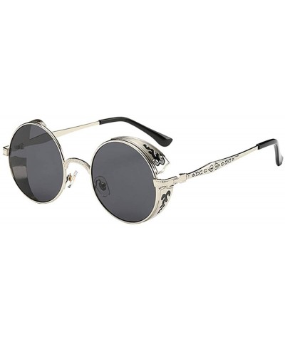 Round Men Summer Vintage Retro Round Gradient Color Glasses Unisex Sunglasses(Dark Gray-Free Size) - C918RXT55T0 $24.78